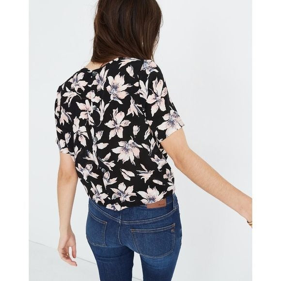 Madewell NWT Silk Button-Back Tie Tee in Winter Orchid Size XS