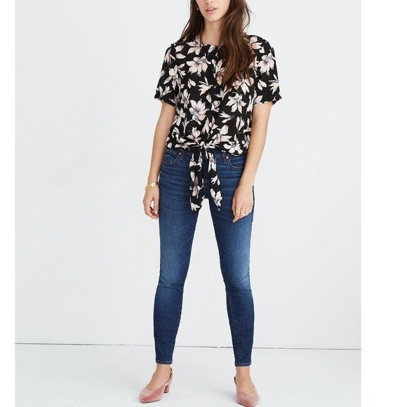 Madewell NWT Silk Button-Back Tie Tee in Winter Orchid Size XS