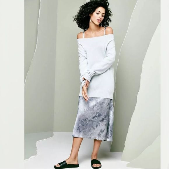 Vince Watercolor Marble Silk-Satin Cami Midi Dress Size Small