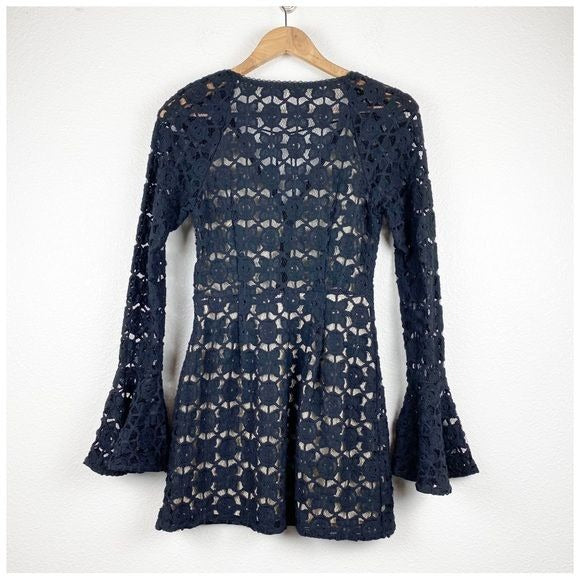 Free People Back to Black Crochet Dress Size 4