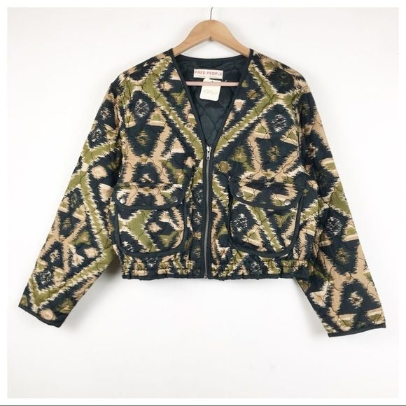 Free People NWT Peggy Quilted Jacket in Black Combo Size Medium