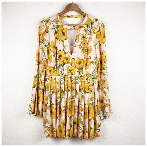 Free People Tegan Printed Floral Pleated Dress Size 4