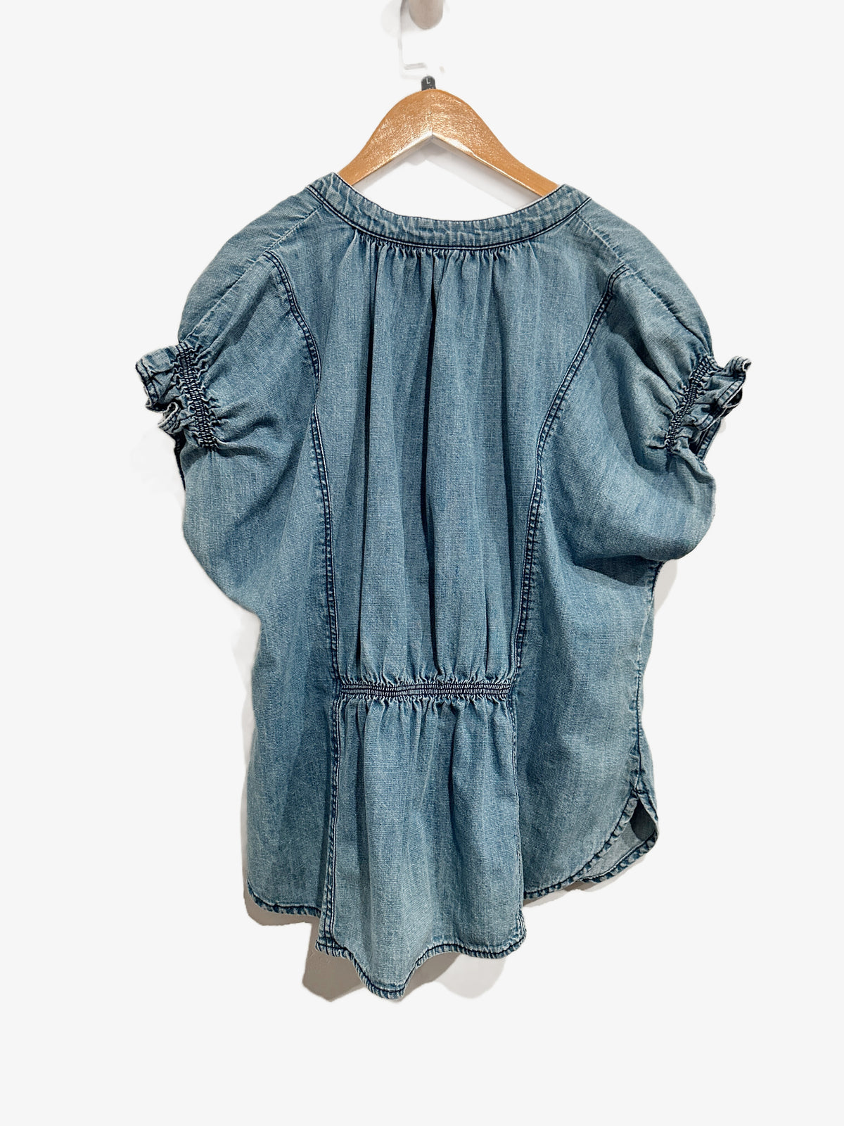 Anthropologie Pilcro The Tatum Flutter-Sleeve Denim Henley Blouse - Large