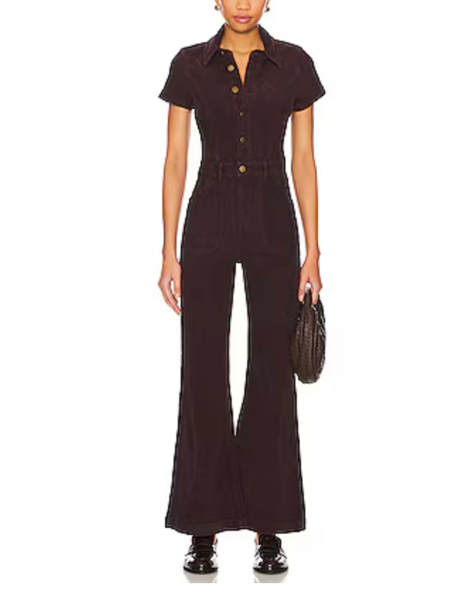 Rolla's Eastcoast Flare Corduroy Jumpsuit in Fig Medium