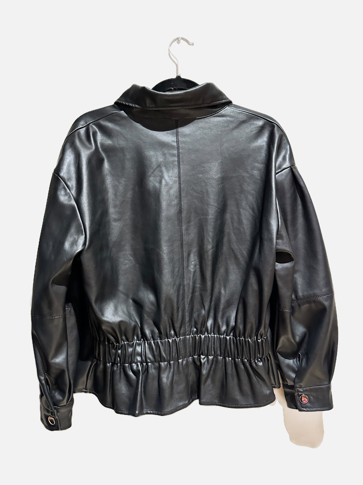 Shinestar Black Faux Leather Cargo Field Jacket - Medium