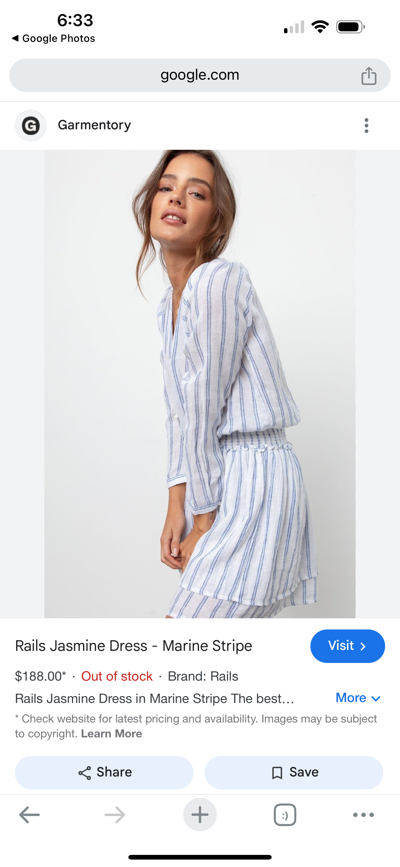 Rails Jasmine Parisian Blue and White Stripe Dress - XS