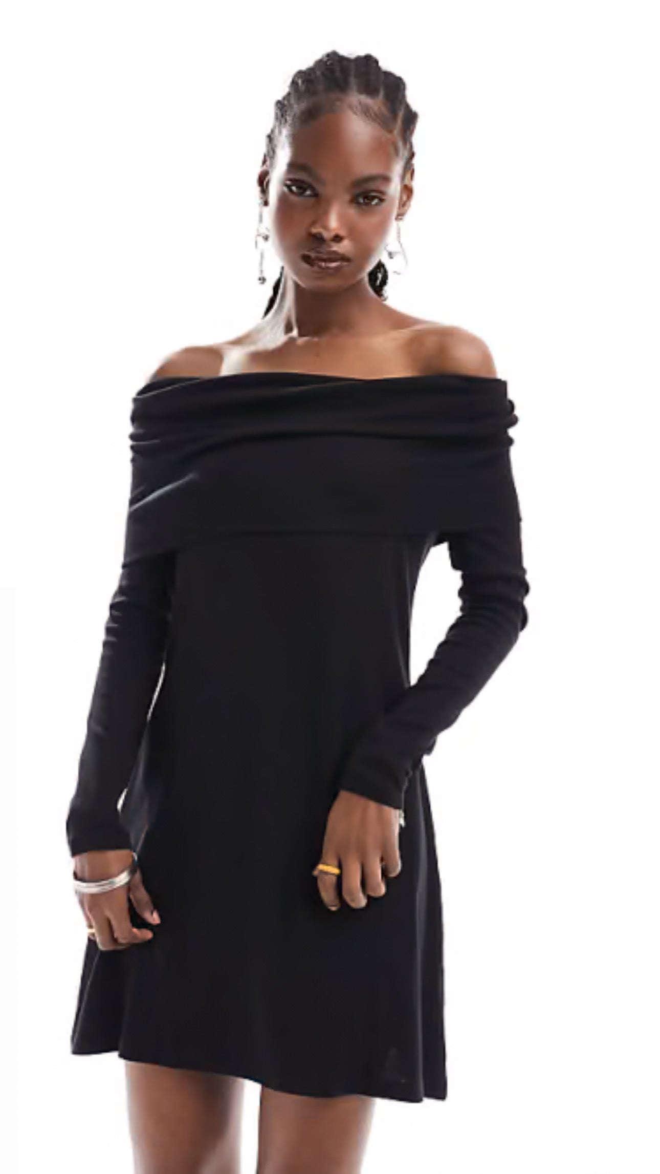 Asos Design Black Asymmetric LS Dress - 8