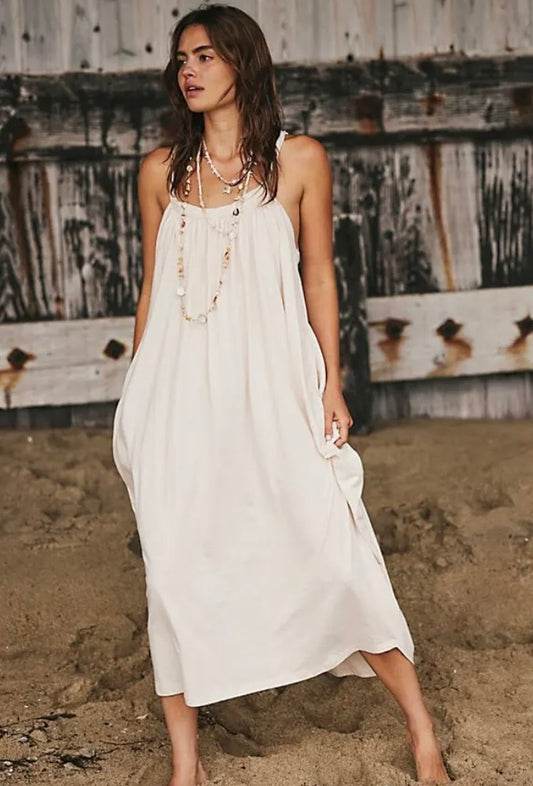 Free People Beach NWT Twist Back Cream Midi Dress - XS