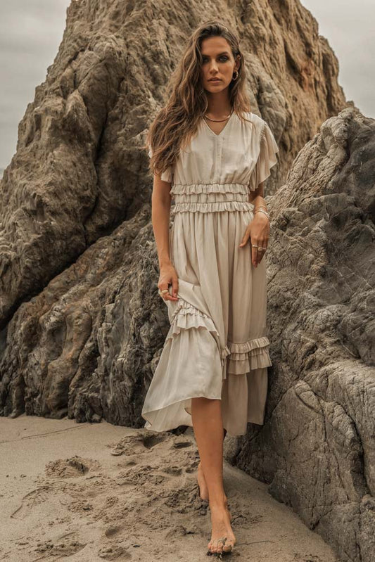 Bohme Cream Ruffle Maxi Dress - Large