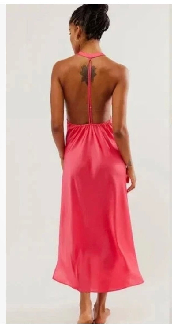 Free People NWT Intimately Happy Hour Pink Satin Midi Dress - XL