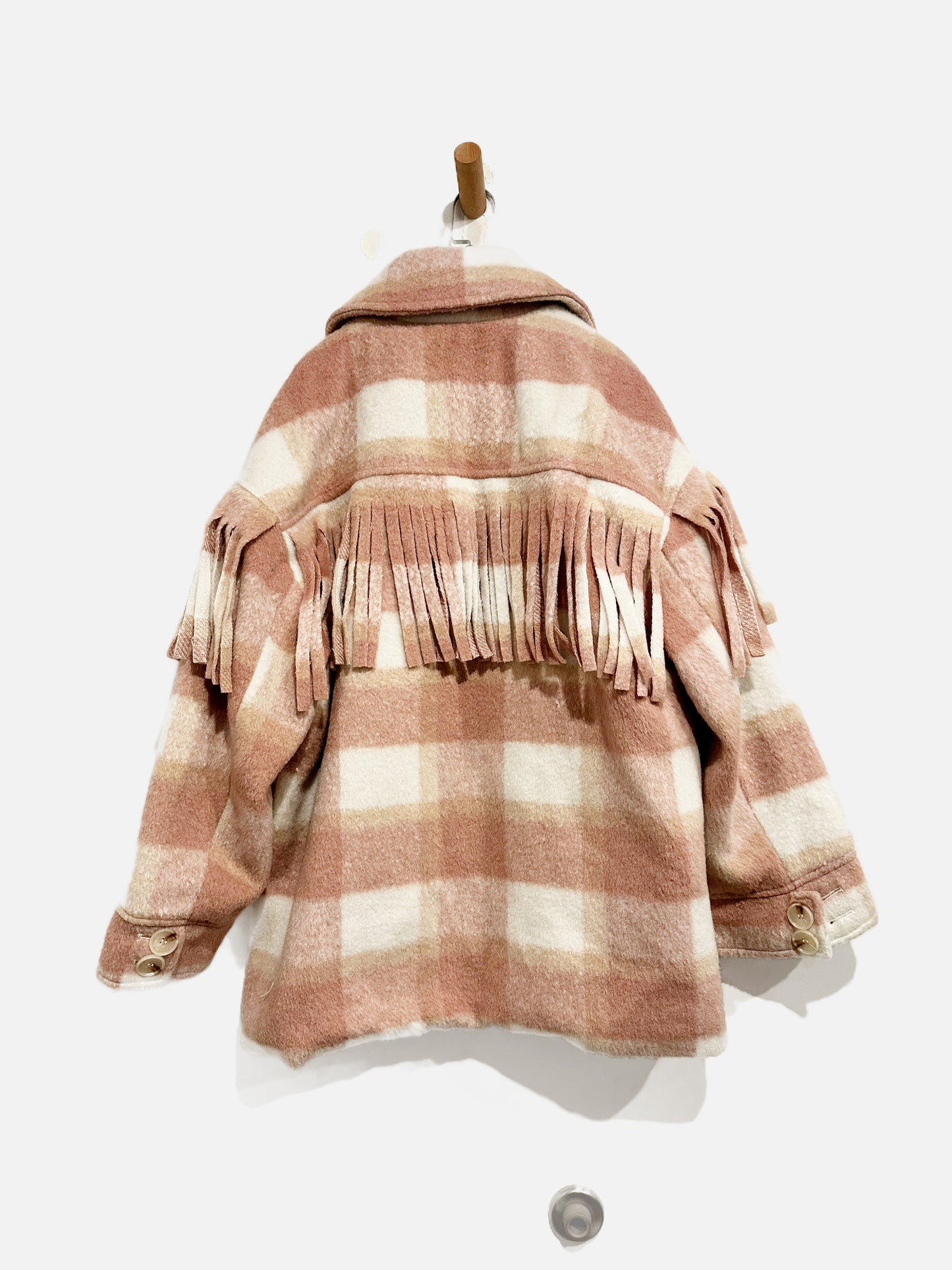 Saints & Hearts NWT Pink and White Flannel Fringe Jacket - M/L