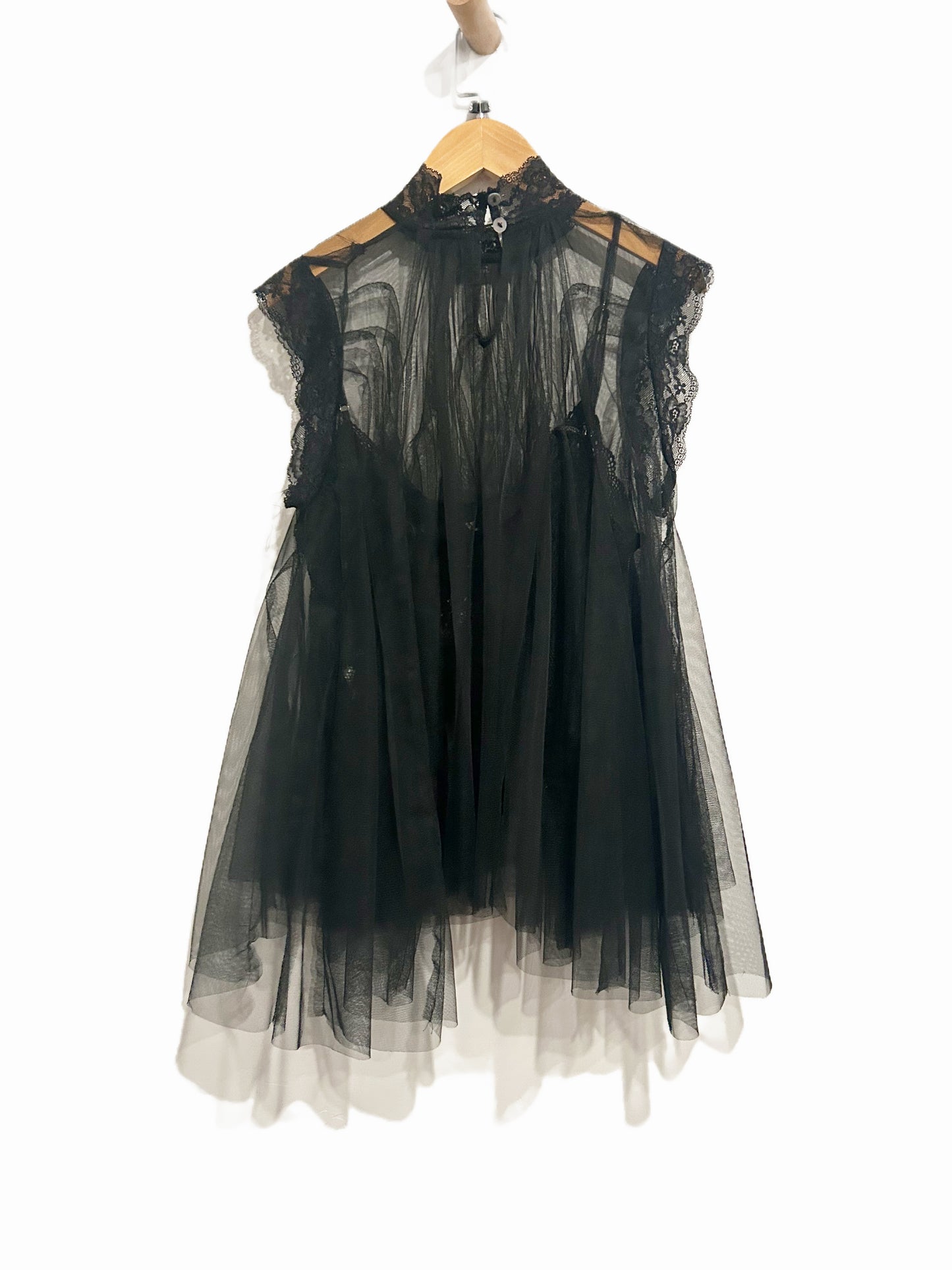 Millibon Black Tulle and Lace Top - Small