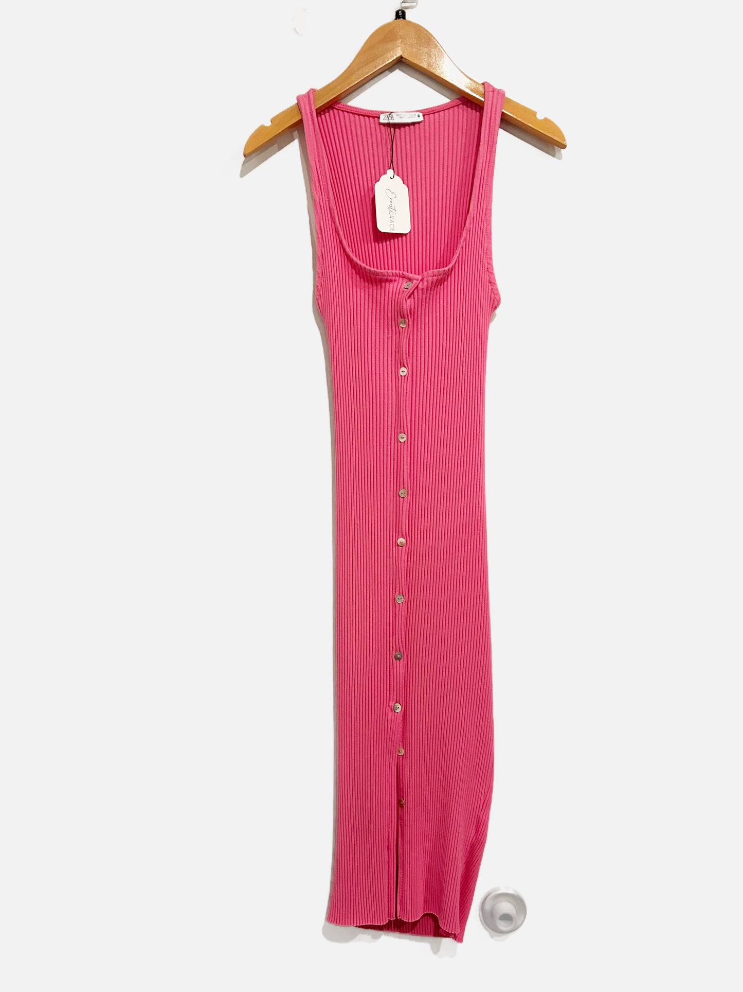Zara Pink Ribbed Midi Dress - Small