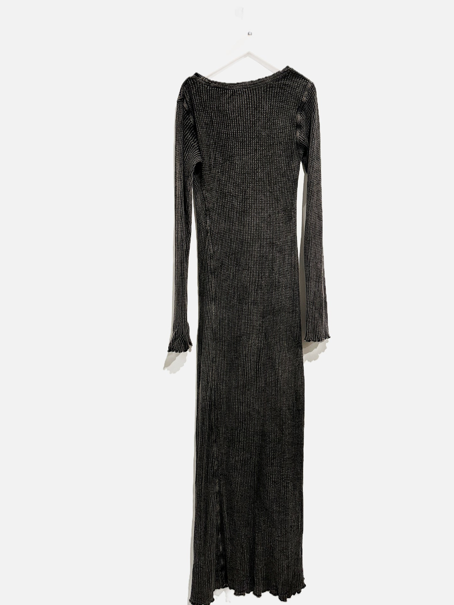 Free People One Natasha Thermal Gray Waffle Knit Maxi Dress - S/M