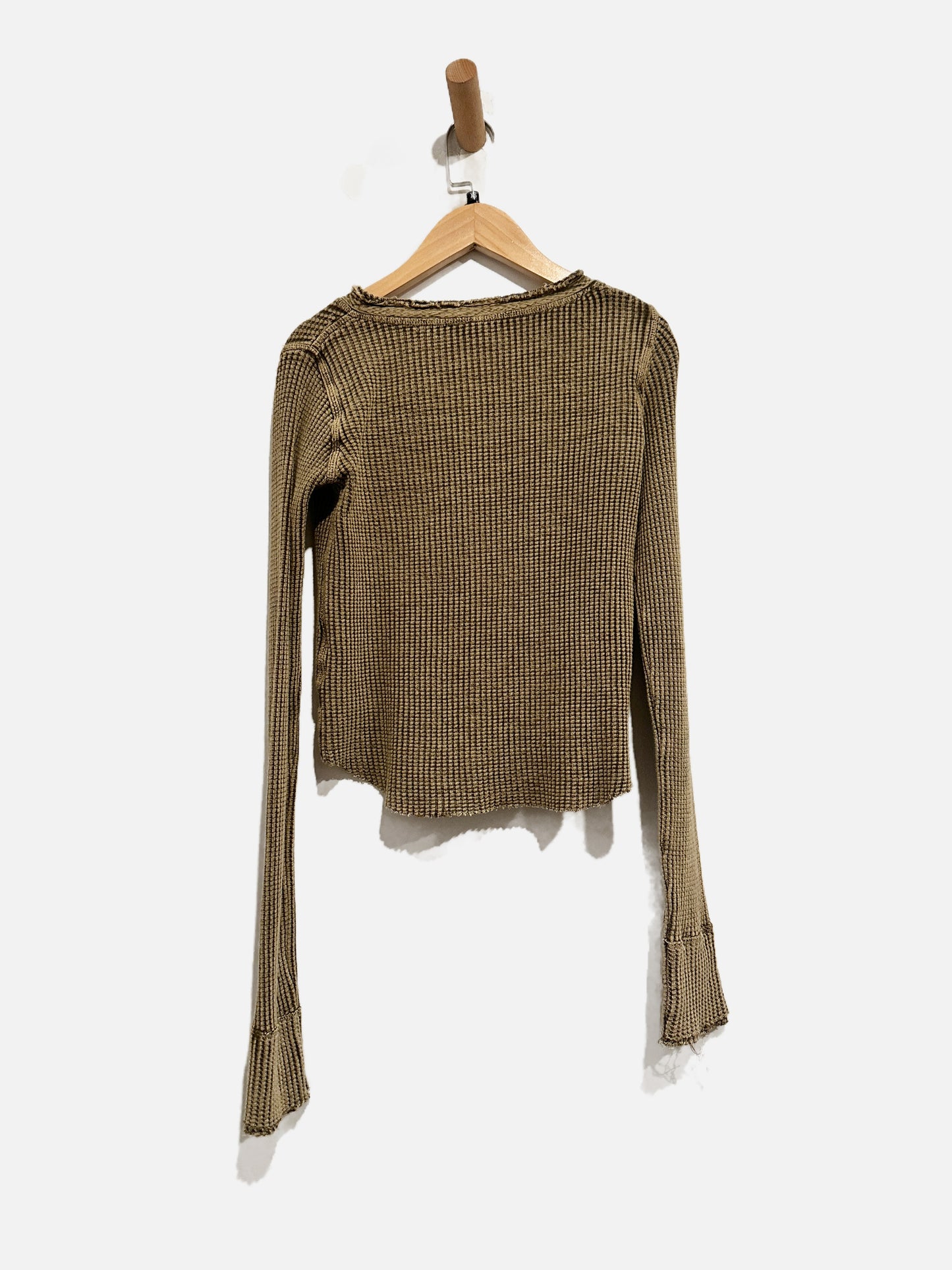 Free People One Colt Green Waffle Knit LS Top - XS