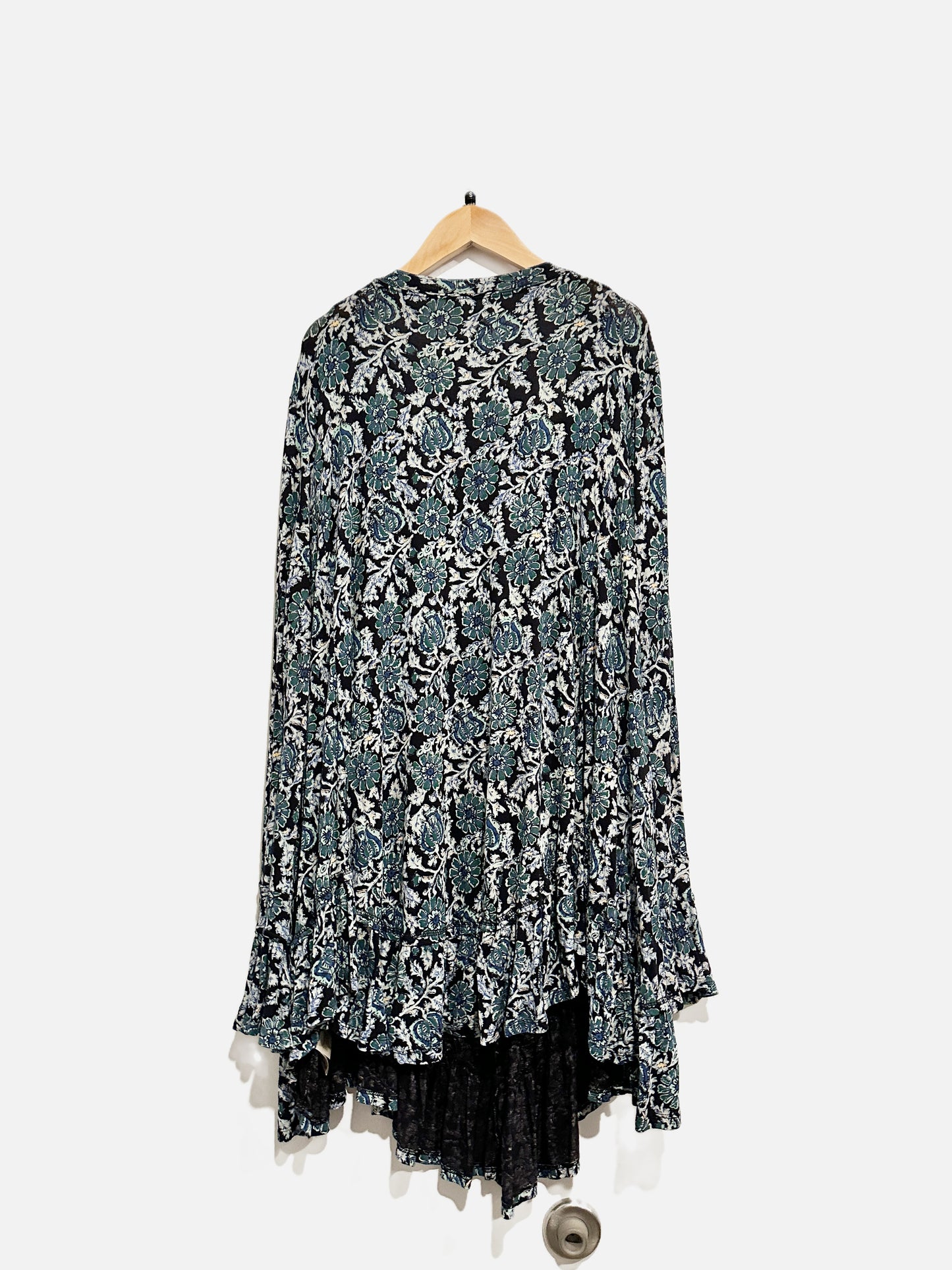 Free People Black and Green Floral Mini Dress - Small