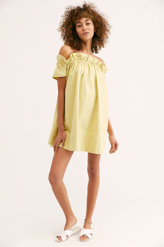 Free People Yellow OTS Mini Dress - Small