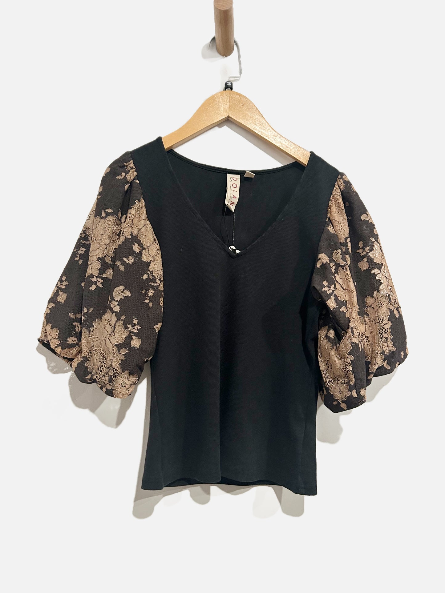 Dolan Black Puff Lace Sleeve Top - XS