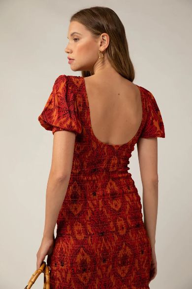 Rue Stiic Red/Orange Smocked maxi Dress - Small