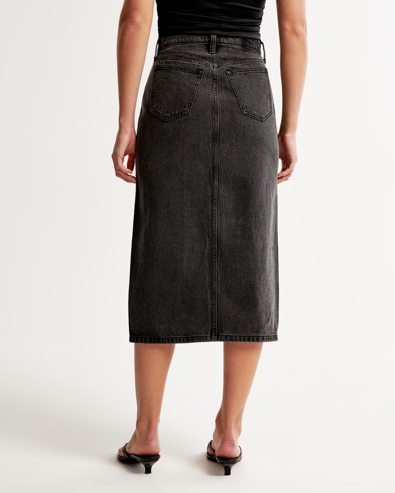 Abercrombie & Fitch Black Denim Midi Skirt - 26
