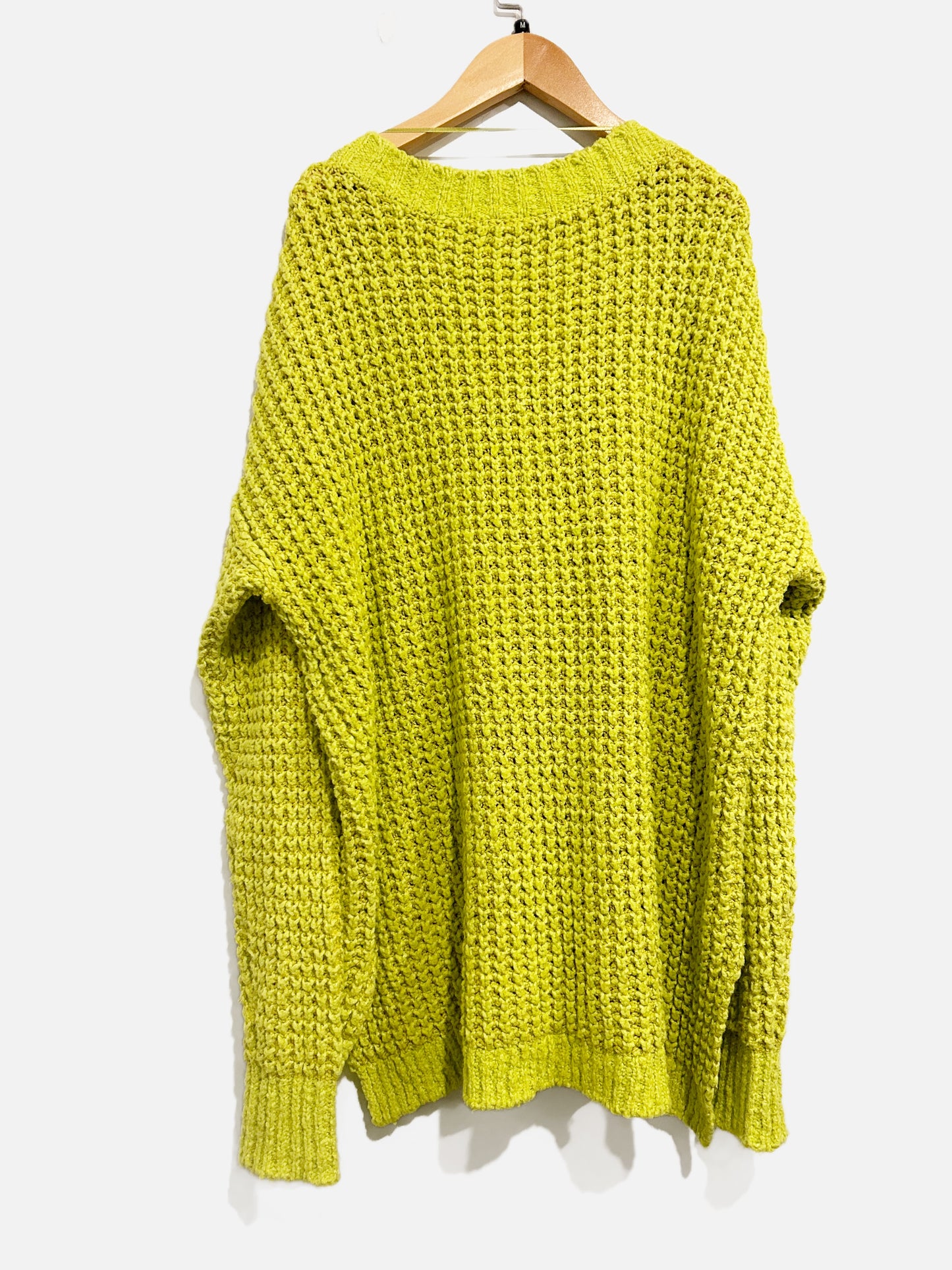 Free People Lime Button Front Cable Knit Sweater - Medium