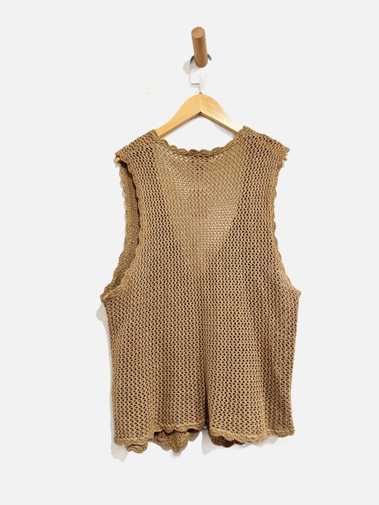 Vintage Gina Peters Summery Taupe Crochet Vest - Large