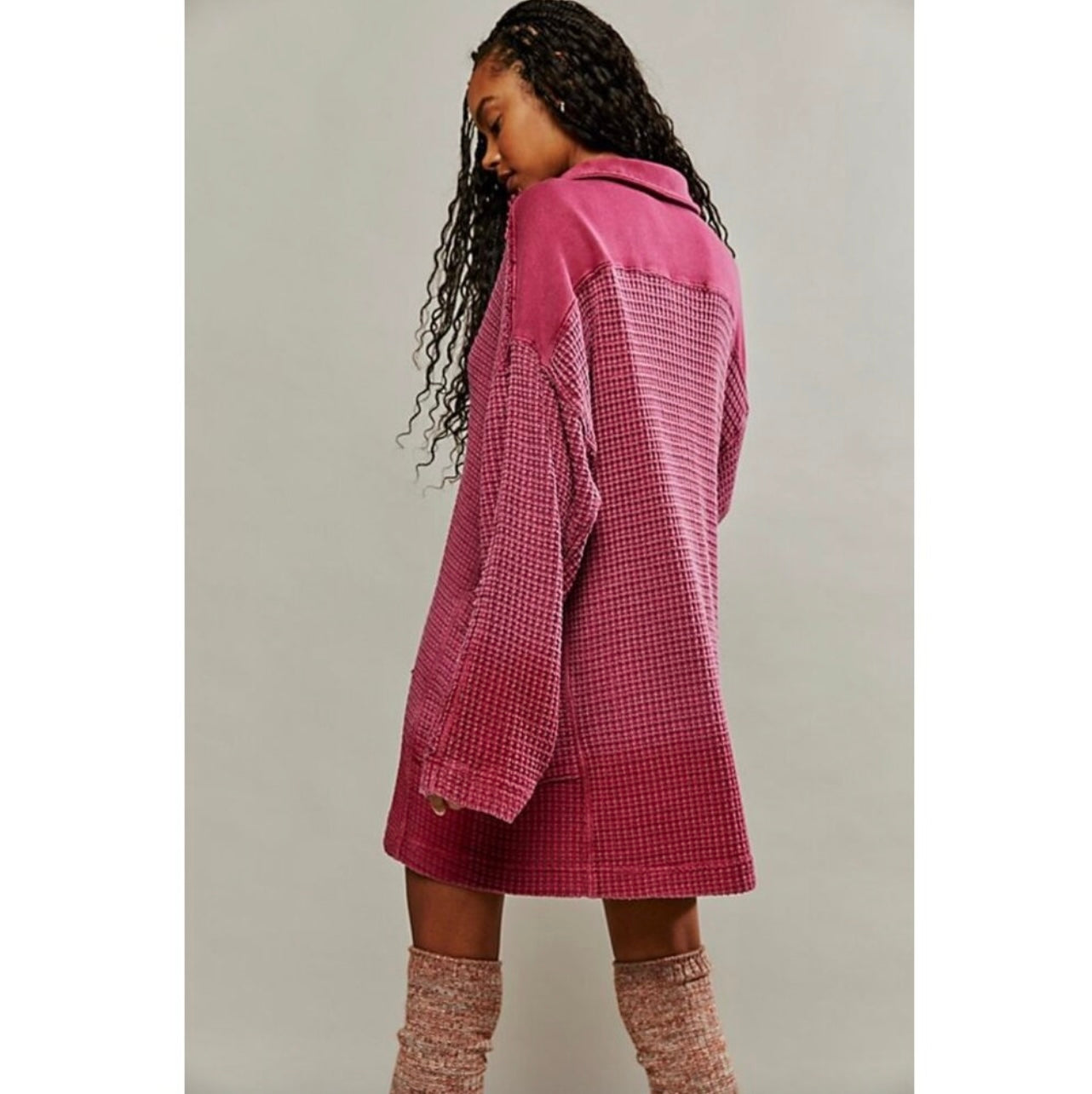 Free People Wilder Oversized Pink Waffle Knit - Medium