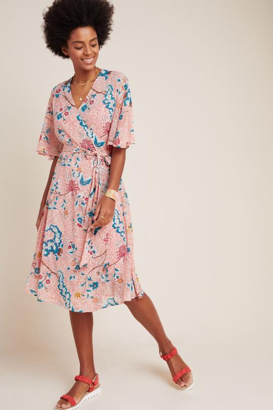 Anthropologie Red Floral Maxi Wrap Dress - Large