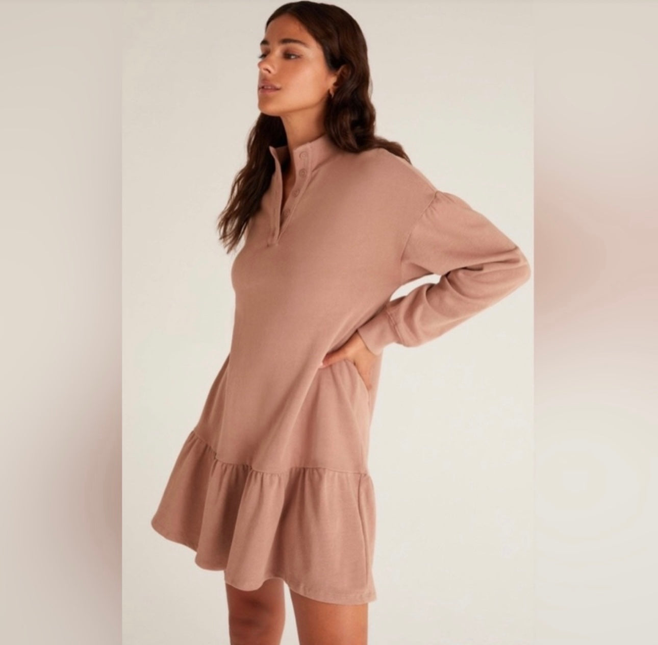 Z Supply Brown Ruffle Shirt Dress - XS