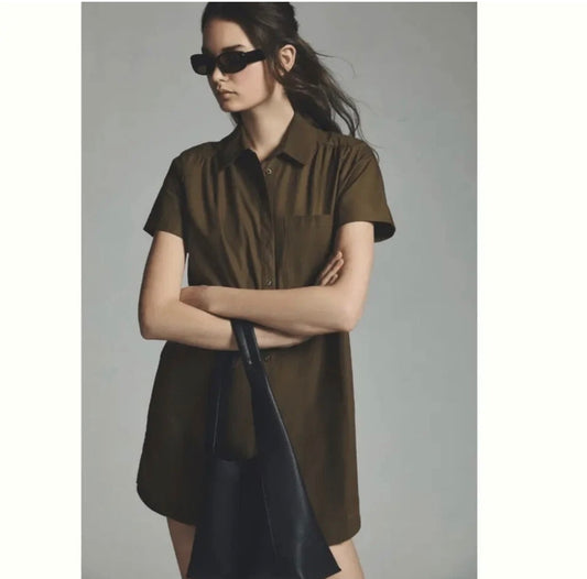 Anthropologie Meave Green Shirt Dress - Small