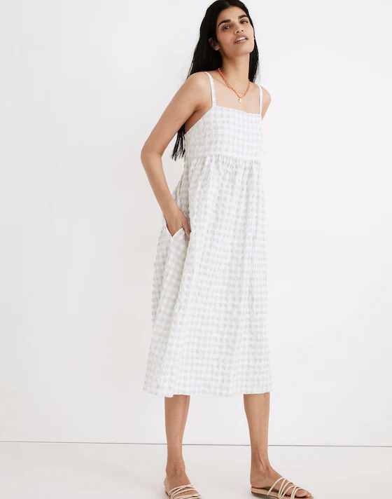 Madewell Green Gingham Midi Dress - XS