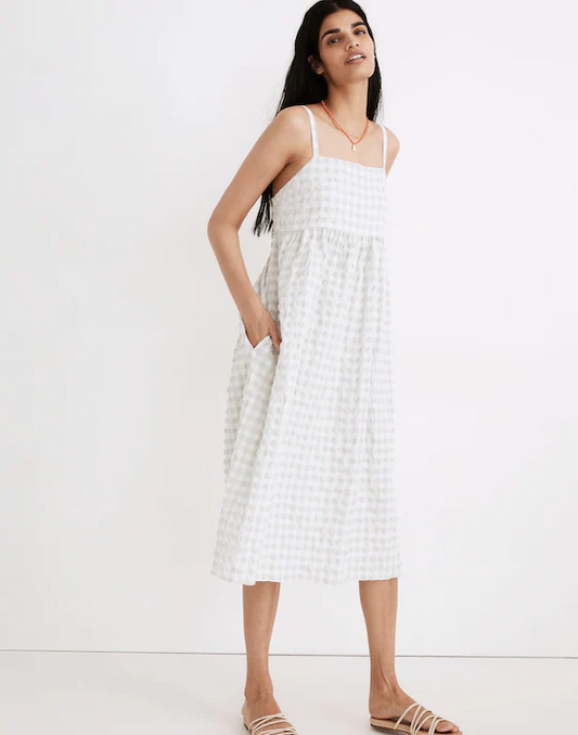 Madewell Green Gingham Midi Dress - XS