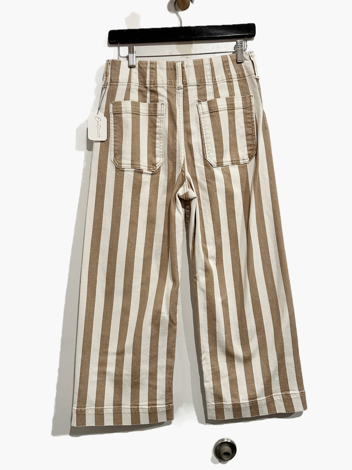 Anthropologie Maeve The Colette Cropped Wide Leg Jeans: Striped Edition in Khaki - 29