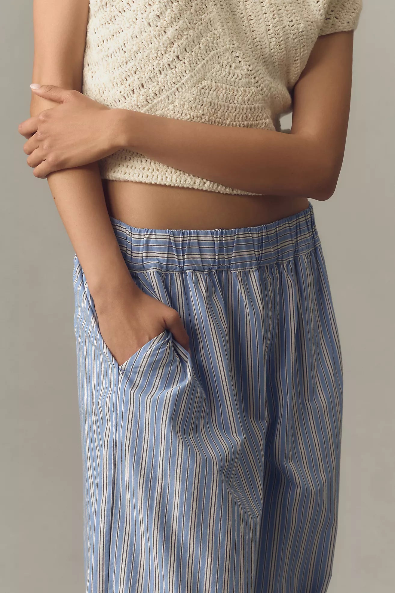 Anthropologie Blue Cotton Stripe Joggers - Large