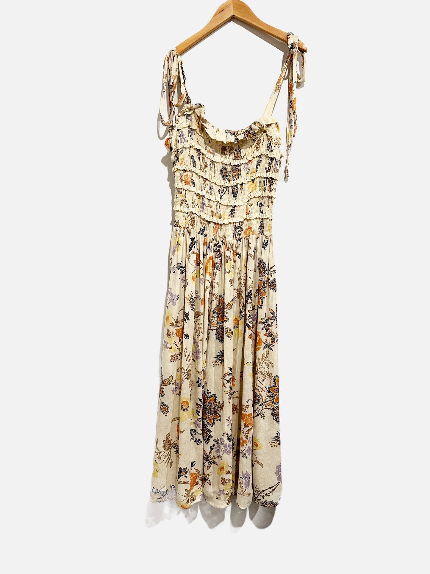 Free People Isla Cream Floral Midi Dress - Small