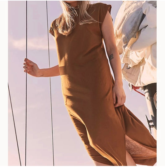 Free People Beach Brown Shirt Maxi Dress - Medium
