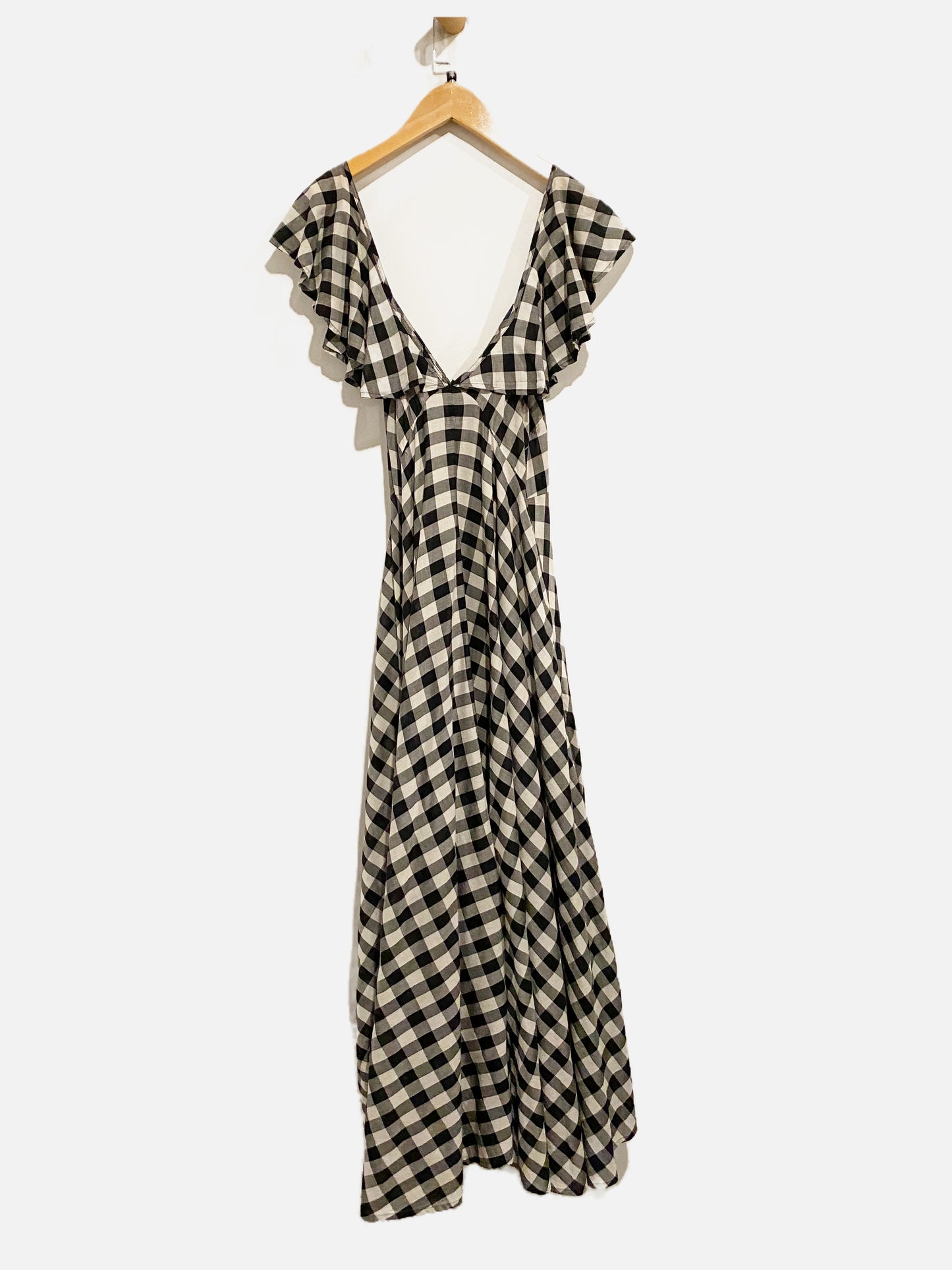 J.Crew Black and White Plaid Ruffle Midi Dress - XXS