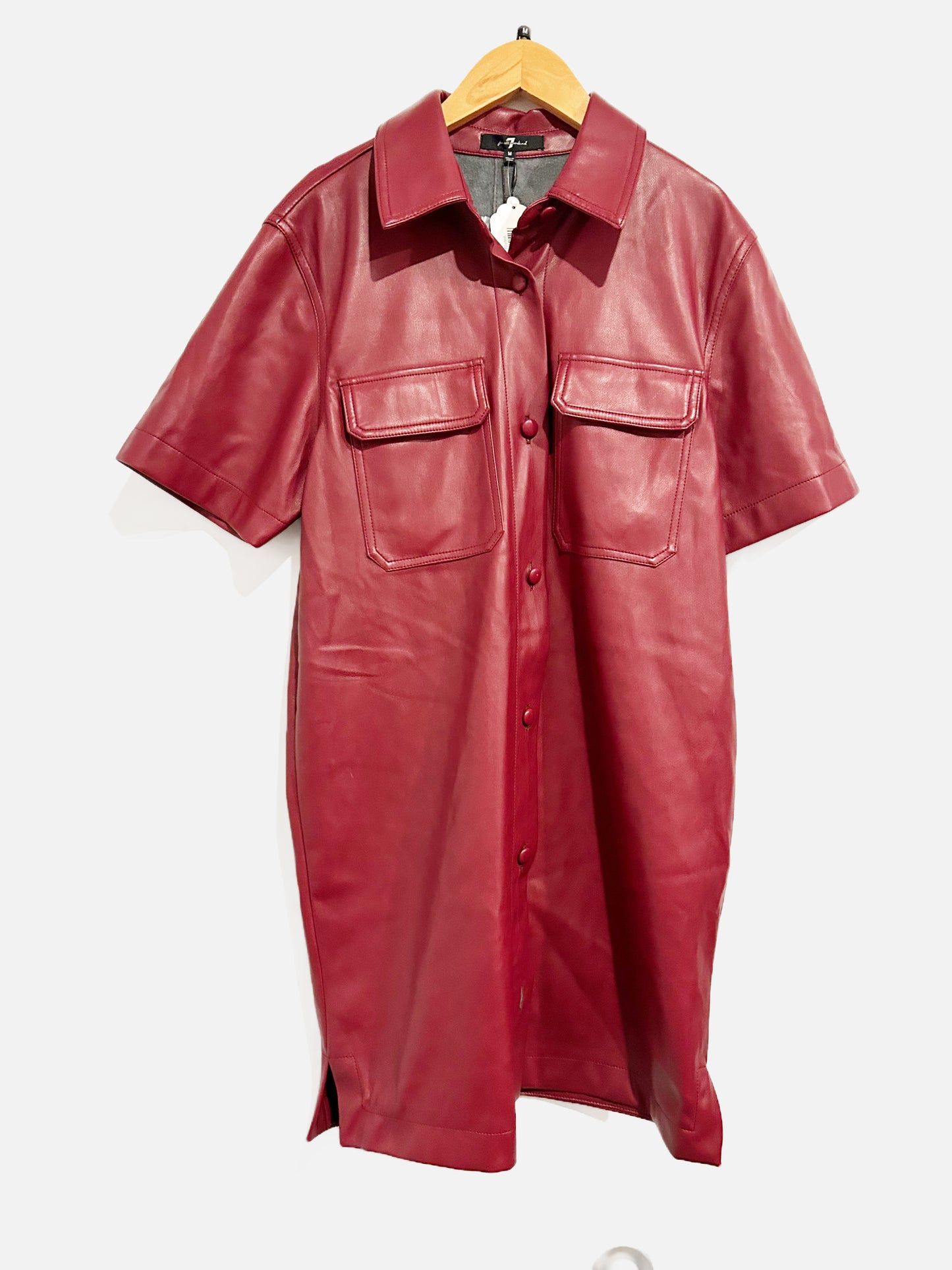 7 For All Mankind Red Faux Leather Button Up Dress - Medium