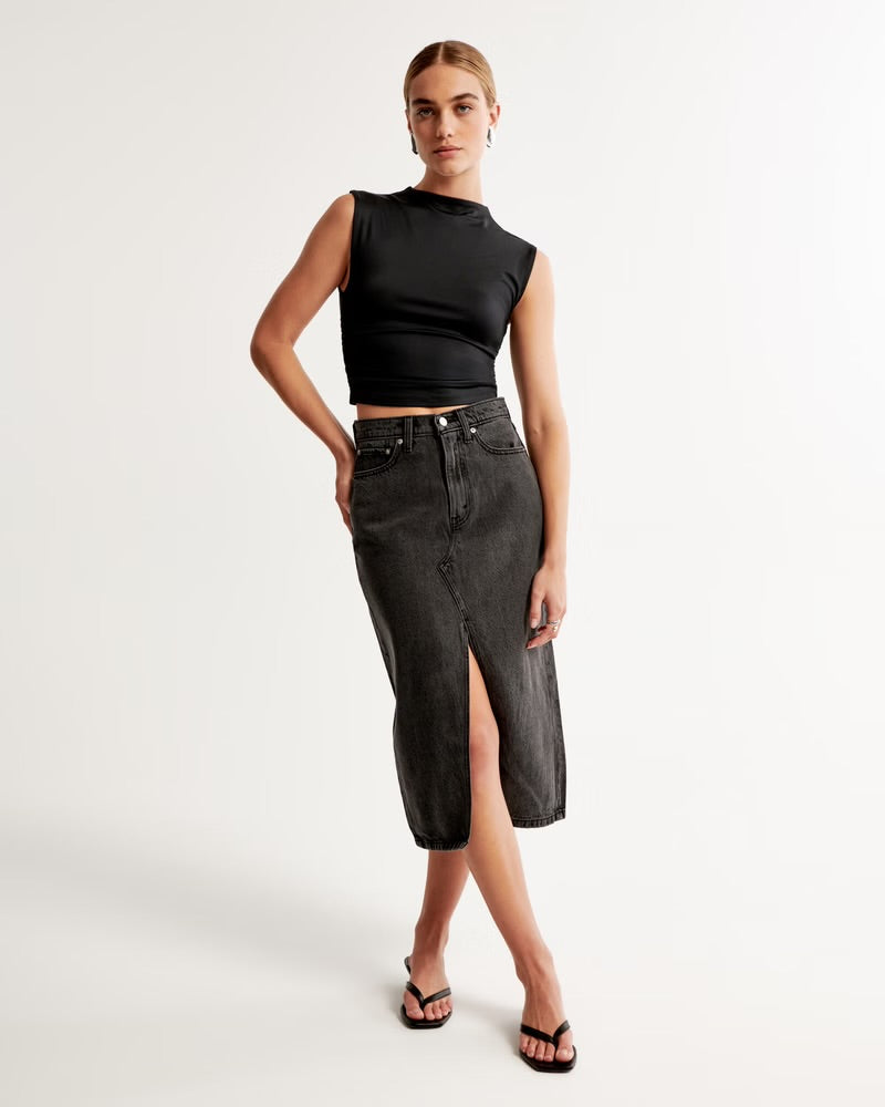 Abercrombie & Fitch Black Denim Midi Skirt - 26