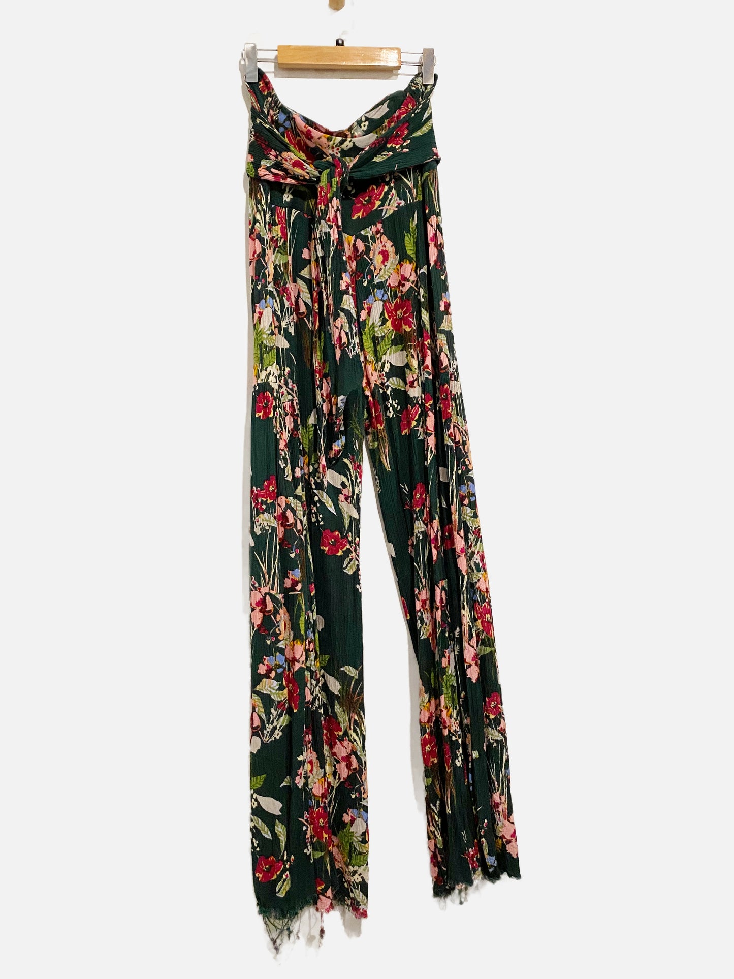 Free People Green Floral Wide Leg Pants - Medium