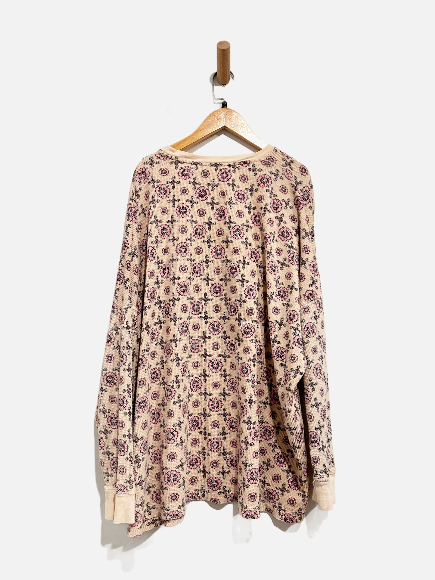 Free People Intimately Pink Floral Waffle Knit LS - Small