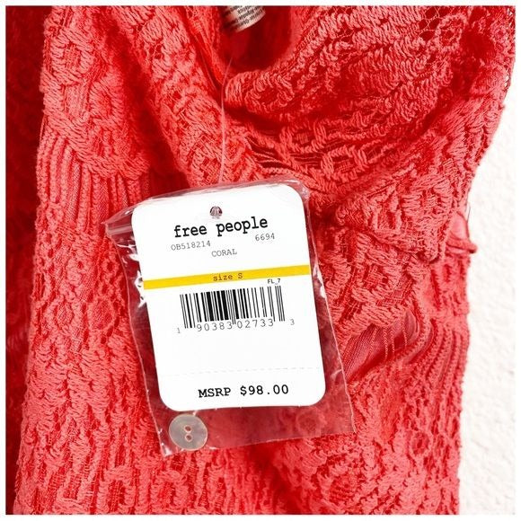 Free People NWT Daydream Lace Mini Dress in Coral Size Small