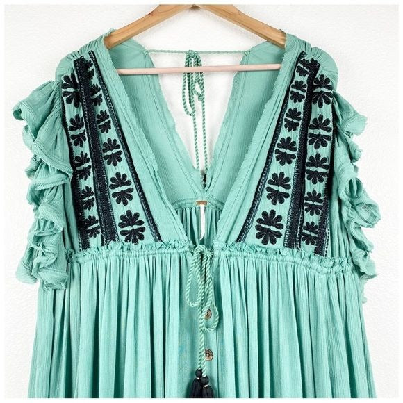 Free People Bali Will Wait For You Embroidered Midi Dress Size XS