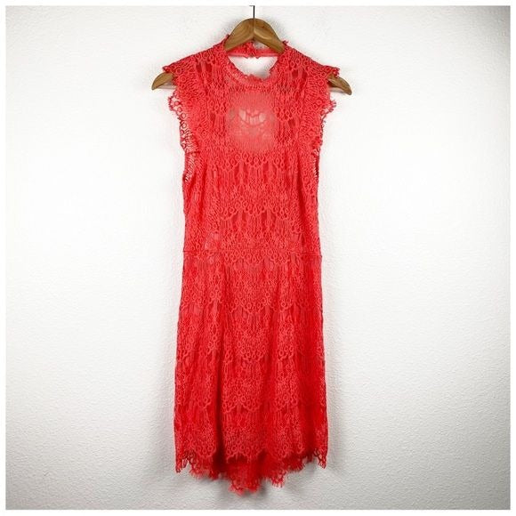 Free People NWT Daydream Lace Mini Dress in Coral Size Small
