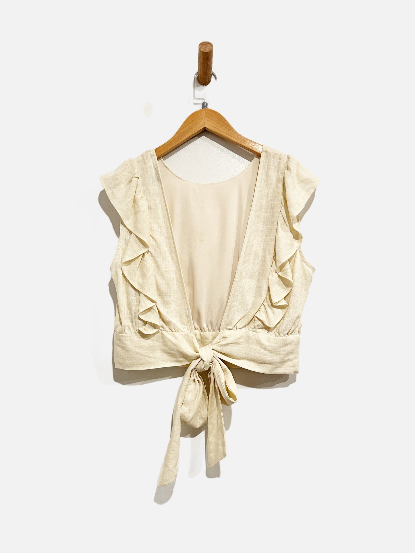 Blue Rain Cream Linen Blend Crop - Medium