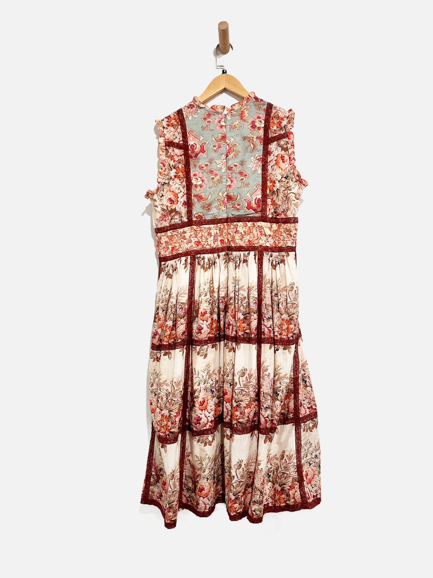 Sundance Brown Floral Lace Trim Dress - Medium