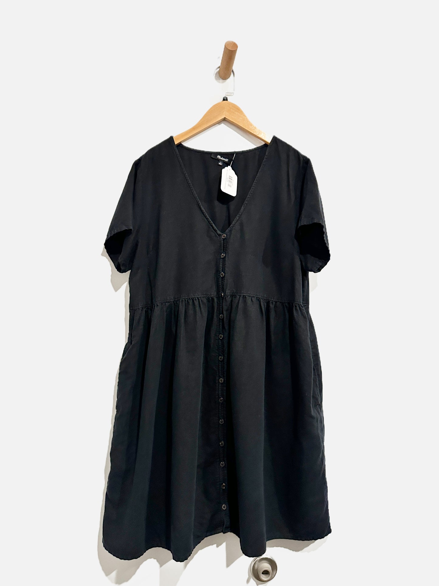Madewell Black Linen Button Front Dress - Large