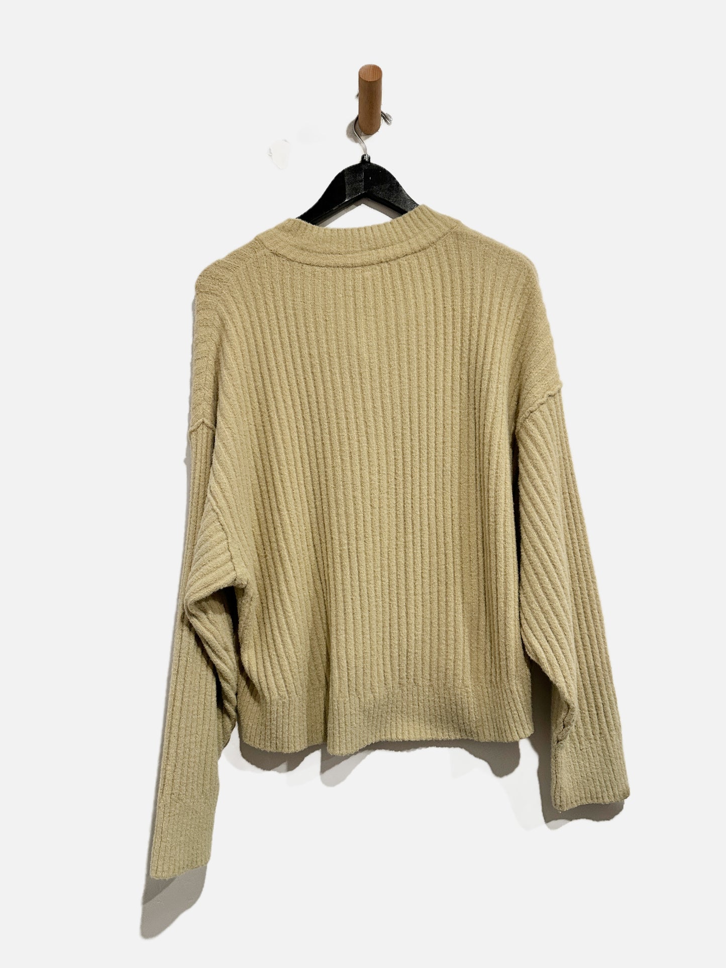 Free People Tan Ribbed Button Sweater - XS