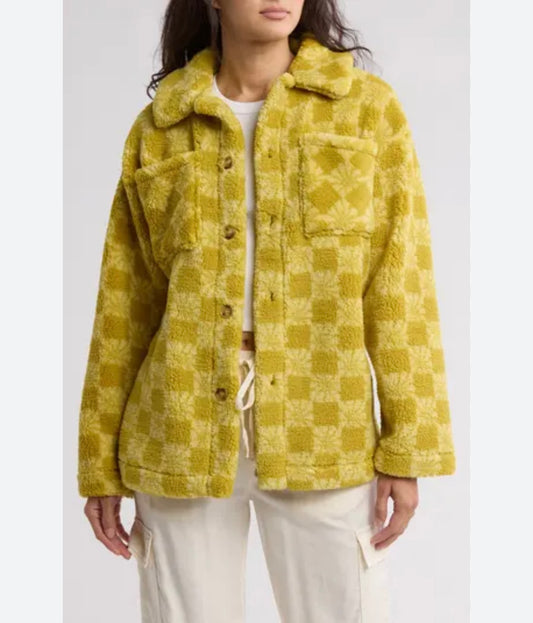 Billabong So Chill Yellow Sherpa Button Jacket - Small
