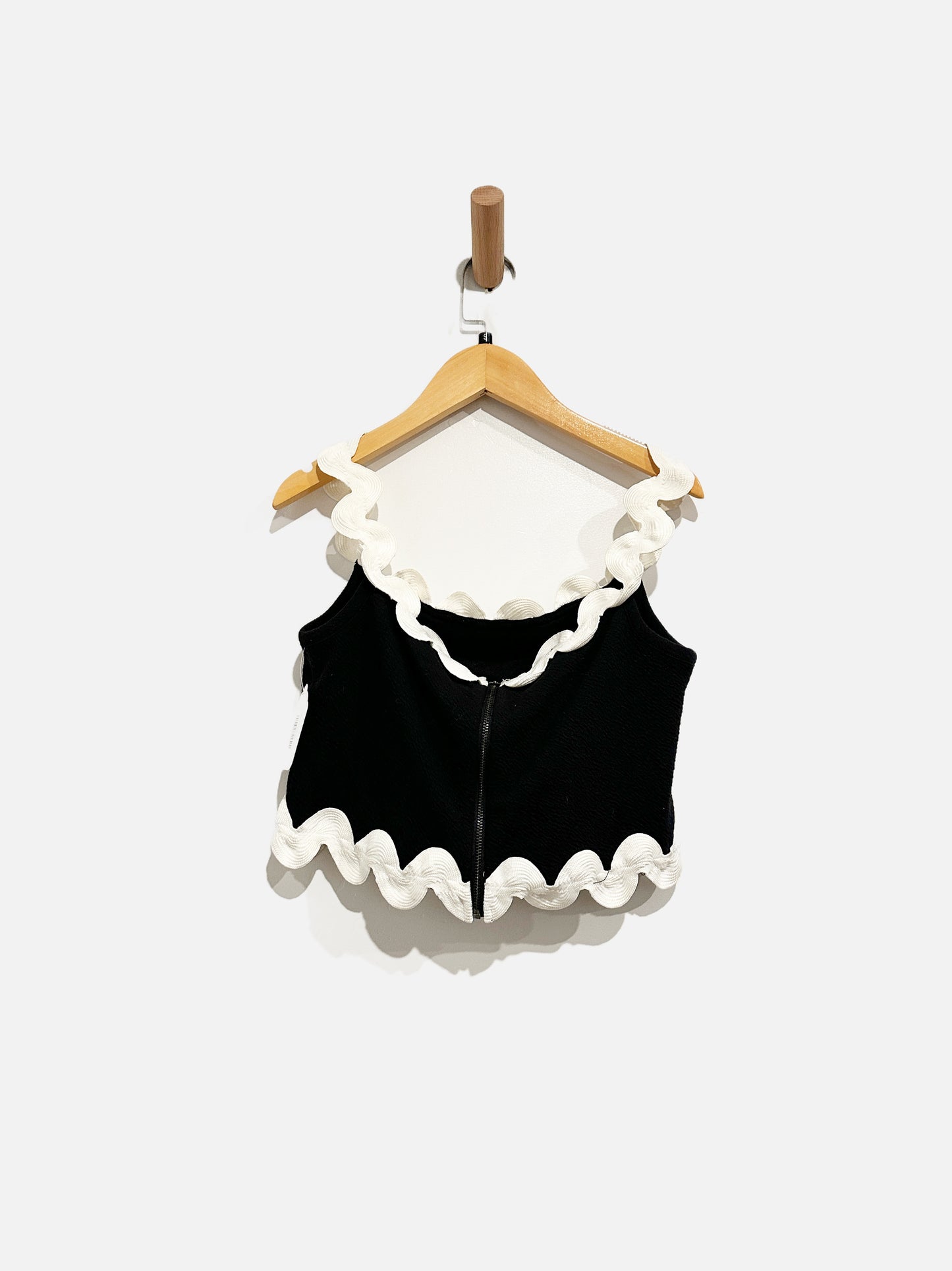 Anthropologie Black Tank w/White Scallop Trim Tank - Small